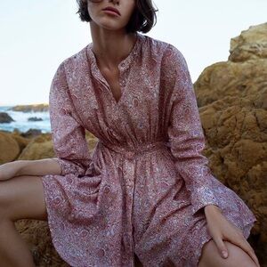 Ulla Johnson JUDE Pink Cotton Silk Floral Dress MISSING BELT Floral Longsleeve 6